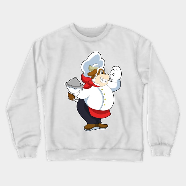 Cow as Waiter with Serving plate Crewneck Sweatshirt by Markus Schnabel